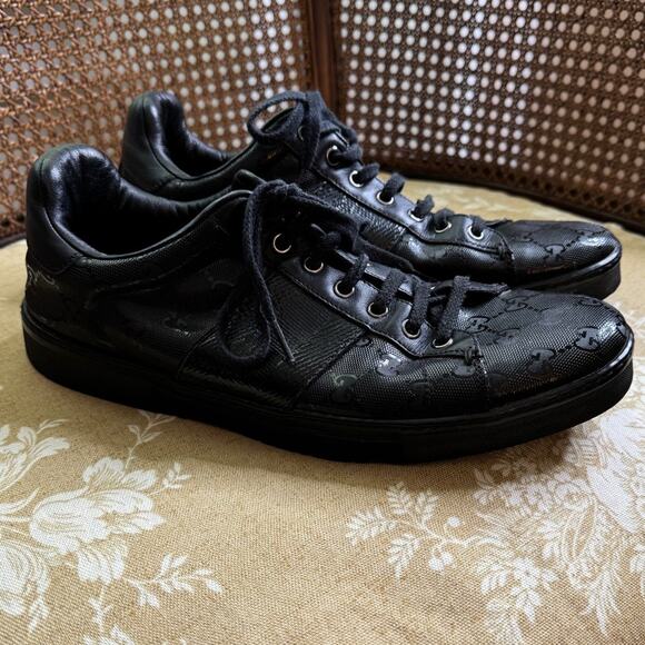 Gucci Men’s GG Guccissima Low Sneakers SKU 227988 Black Size 9 - Picture 2 of 11